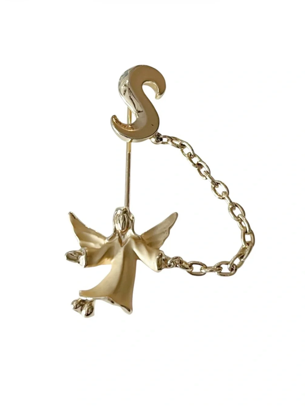 Vintage Giusti Angel S Initial Cherub Stick Pin Brooch Jewelry Golden Gift Idea
